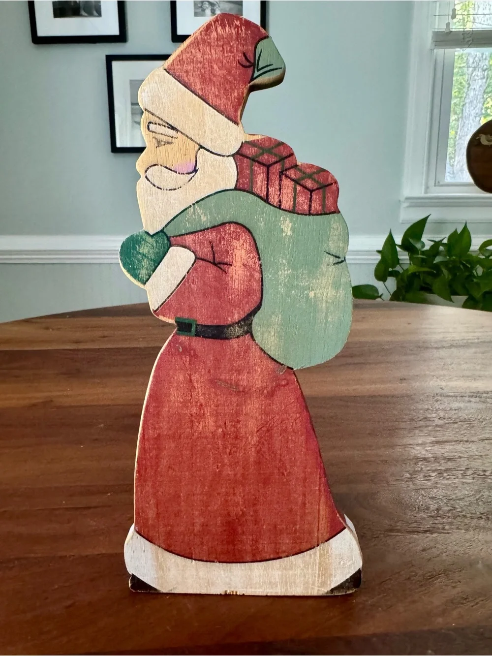 Vintage Silvestri Hand-crafted Wooden Santa Claus Door Stop Wedge Figure Taiwan